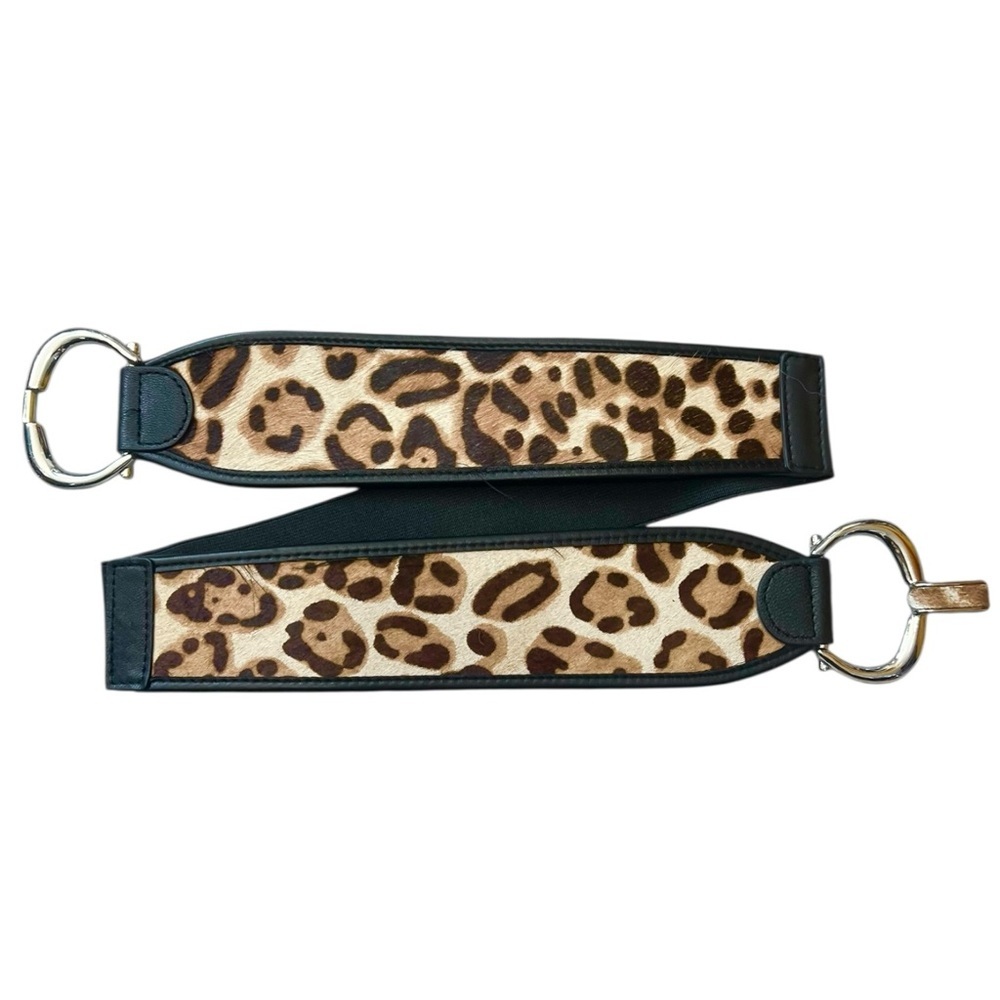 Chico's Leopard Print Furry Leather Belt with Black Trim EUC M or 38”